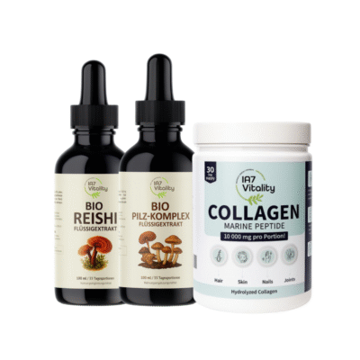 Beschreibung Die IA7 Signature Collection vereint mehrere hochwertige Produkte in einem exklusiven Set. Neben dem vielseitigen Bio Pilz-Komplex enthält das Set einen zusätzlichen Reishi-Einzelextrakt sowie IA7 Marine Collagen Powder. Diese Kollektion richtet sich an Kunden, die verschiedene Produkte flexibel kombinieren und in ihre persönliche Routine integrieren möchten. Highlights ● Premium-Auswahl ● Unterschiedliche Produktkategorien ● Ideal als Vorrats- oder Geschenkset IA7 Signature Collection – Pilz-Komplex, Reishi & Marine Kollagen
