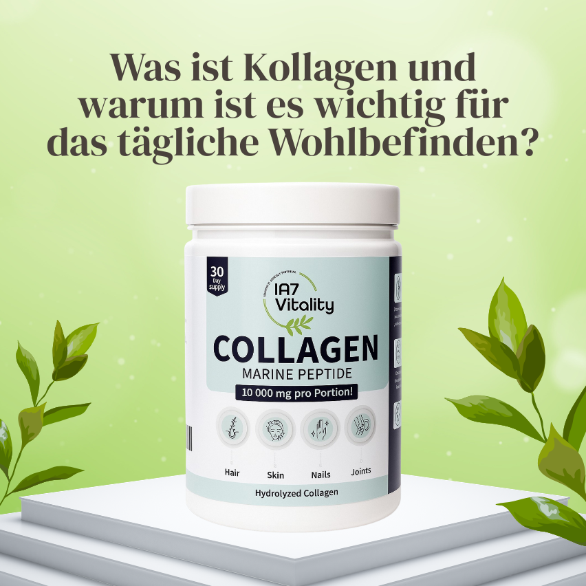 Kollagen-Peptid-Pulver im Glas mit Smoothie – natürliche Unterstützung für tägliches Wohlbefinden